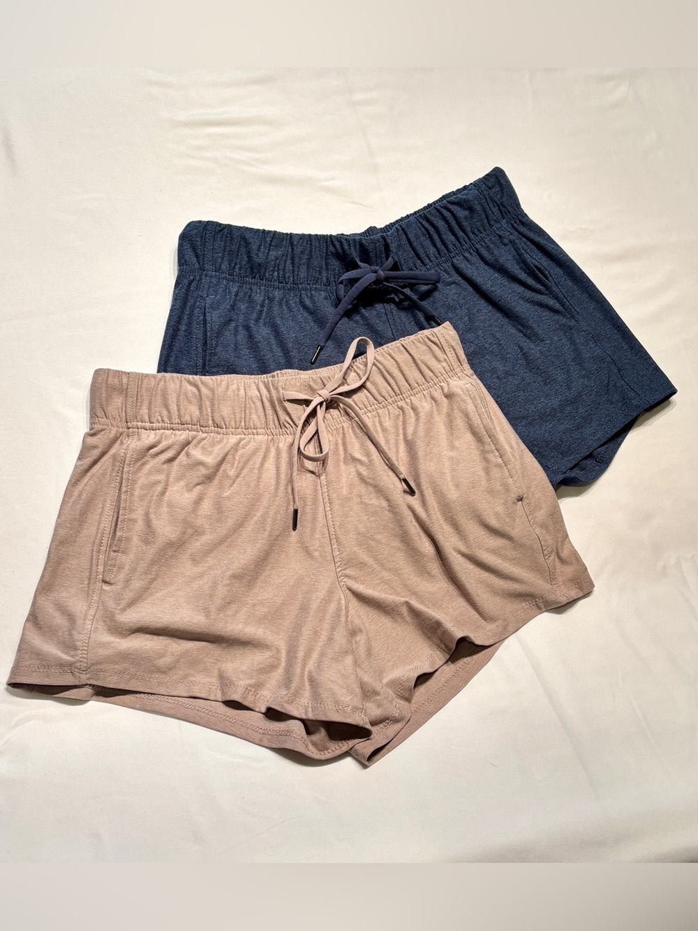 2 pair Drawstring Women's Shorts in Navy and Taupe-Sz. S